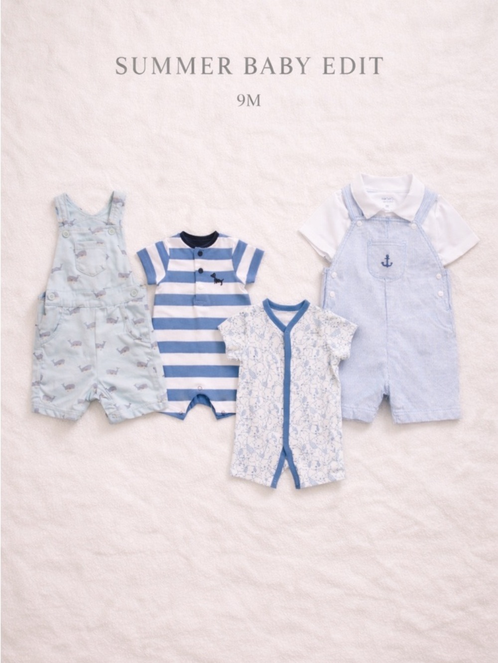 Little Me Baby Boys Blue and White Romper and Overalls Set
